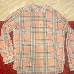 Men's Plaid Shirt - Peach and Blue